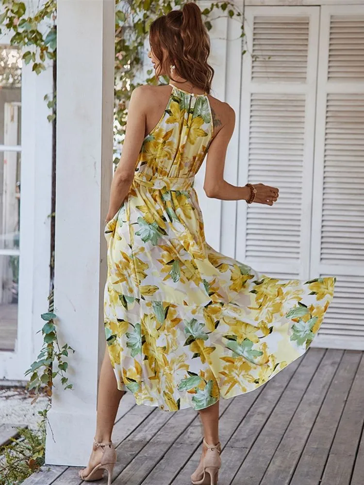 JuliaFashion - 2024Sleeveless Floral Print Bohemian Long Party Beach Dress