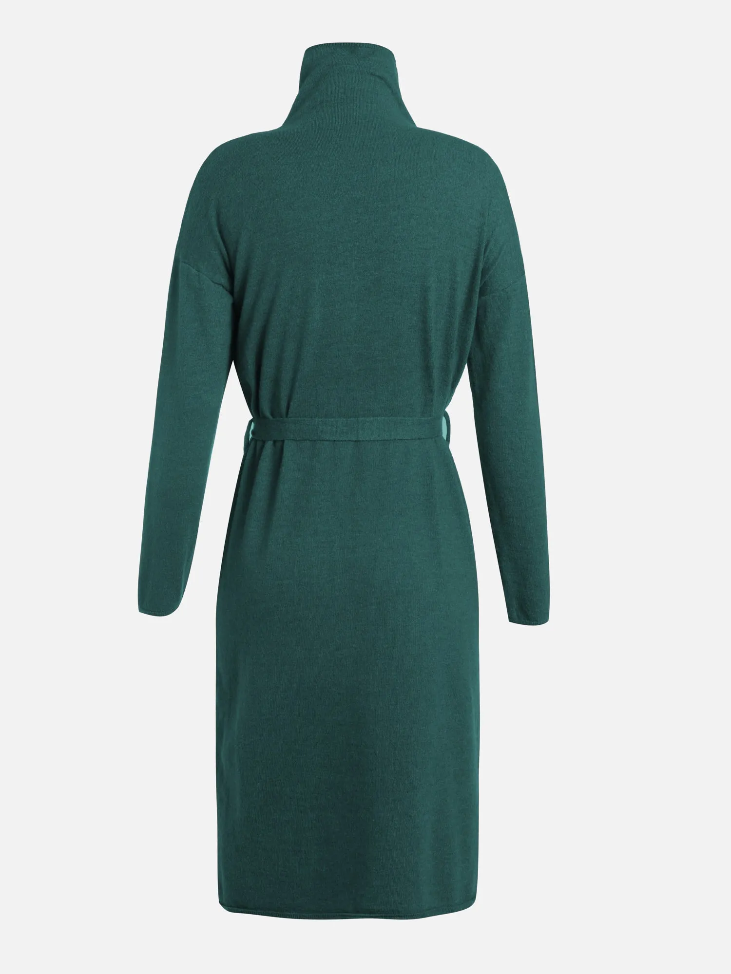 Knitted Turtle Neck Lace-Up Waist Midi Dress (Dark Green)