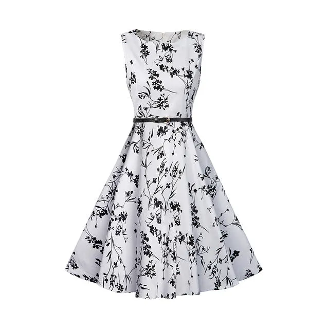 Kostlich 2017 Summer Dress Women Cotton Floral Print 50s 60s Vintage Dress With Belt Sleeveless Elegant Party Dresses Sundress