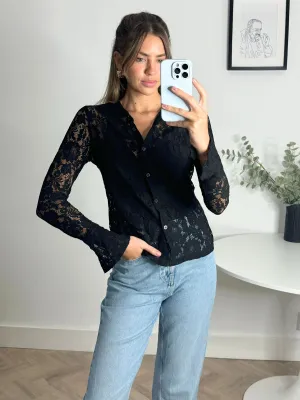 Lana Sheer Lace Shirt in Black