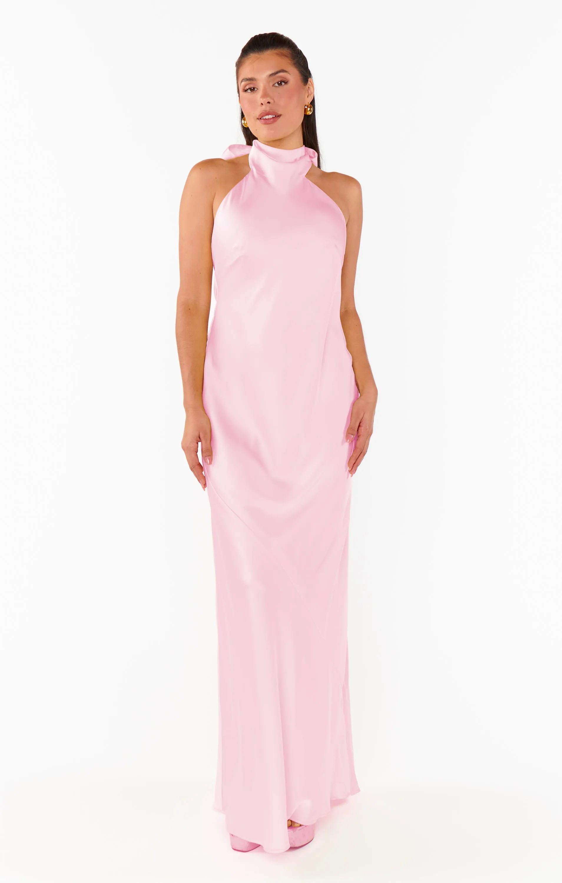 Lisa Maxi Dress ~ Light Pink Luxe Satin