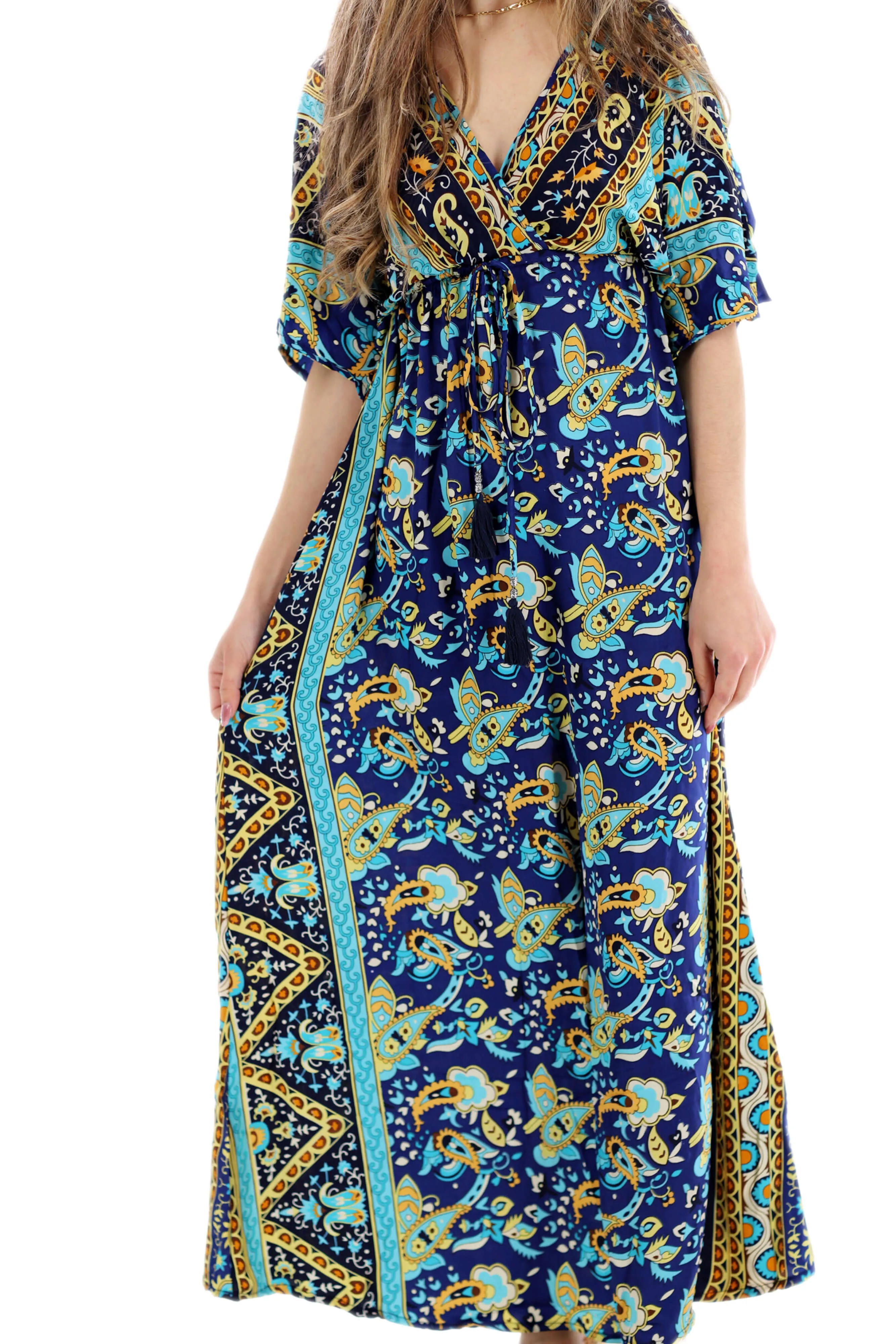 Long Flowy Floral 'Amalia' Maxi Dress in Blue