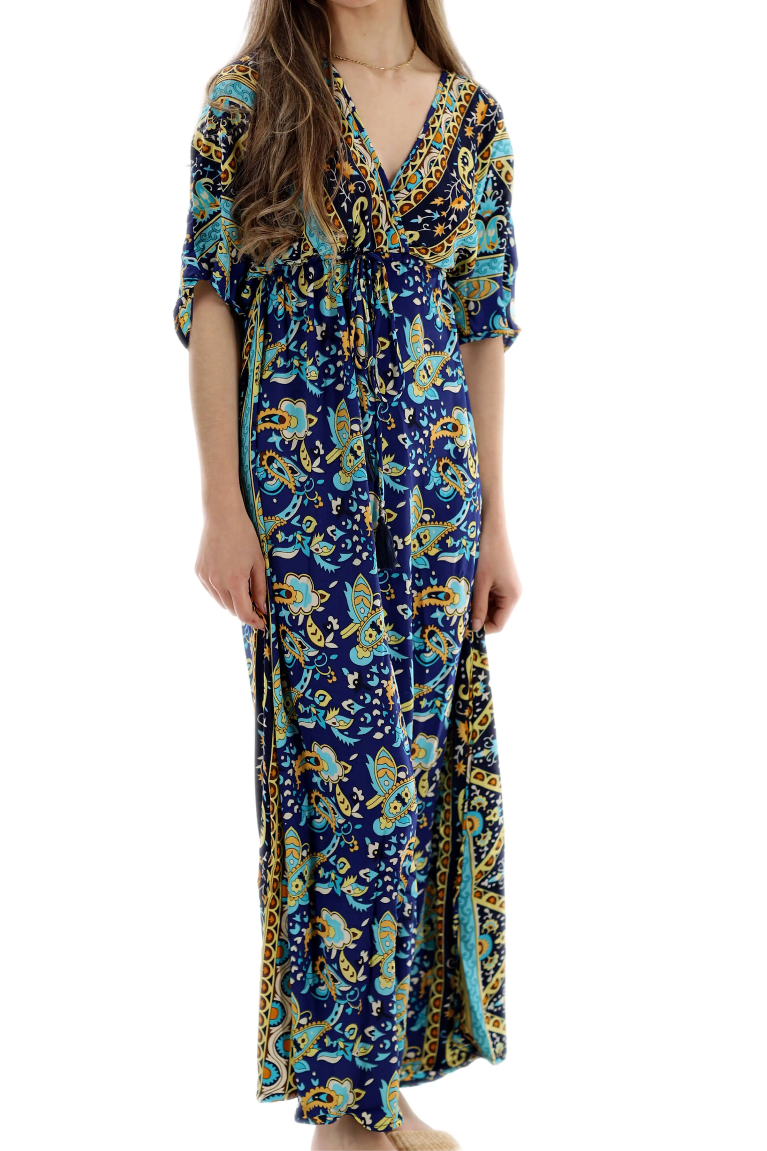 Long Flowy Floral 'Amalia' Maxi Dress in Blue