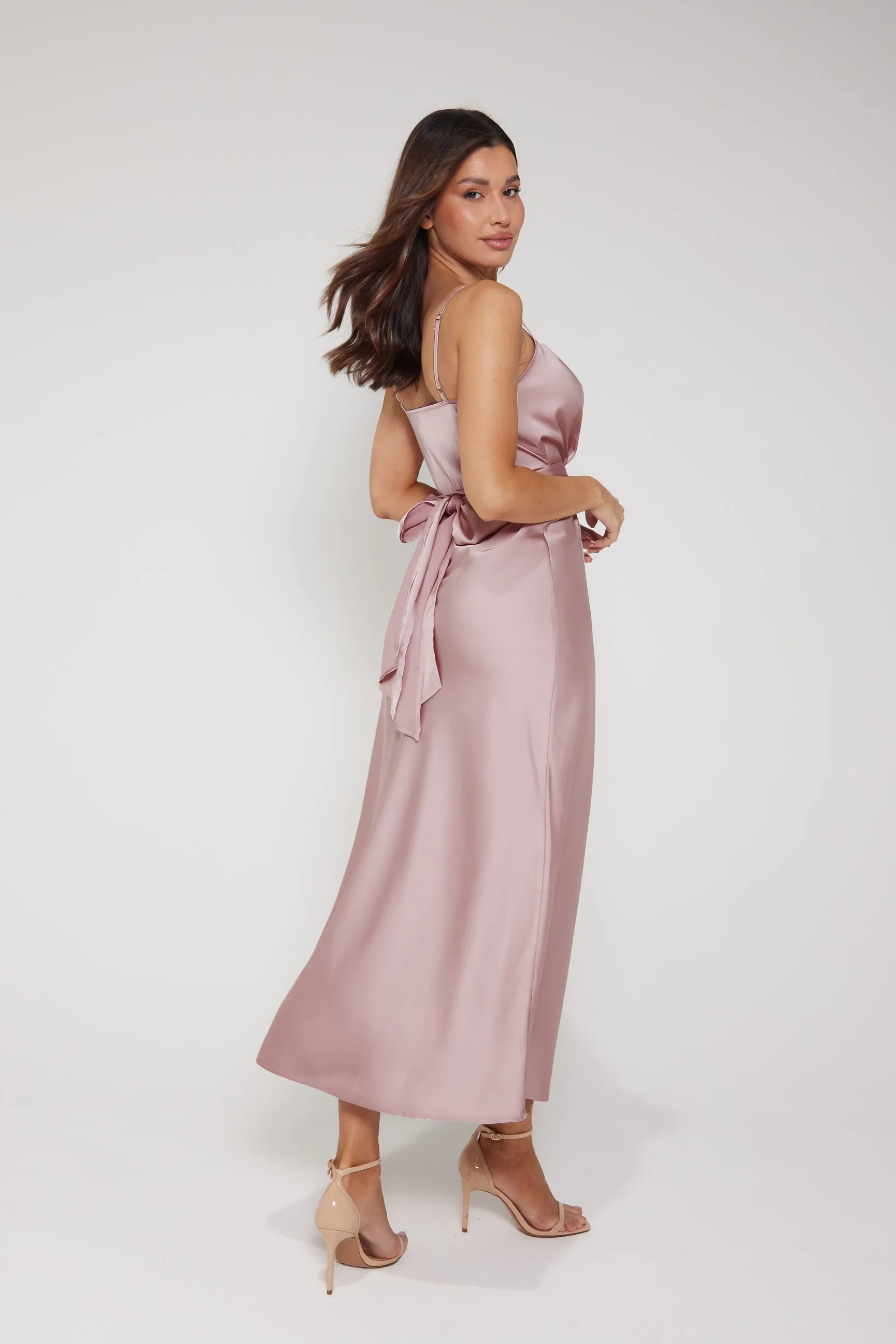 Louisa Tie Waist Cami Wrap Maxi Dress - Blush