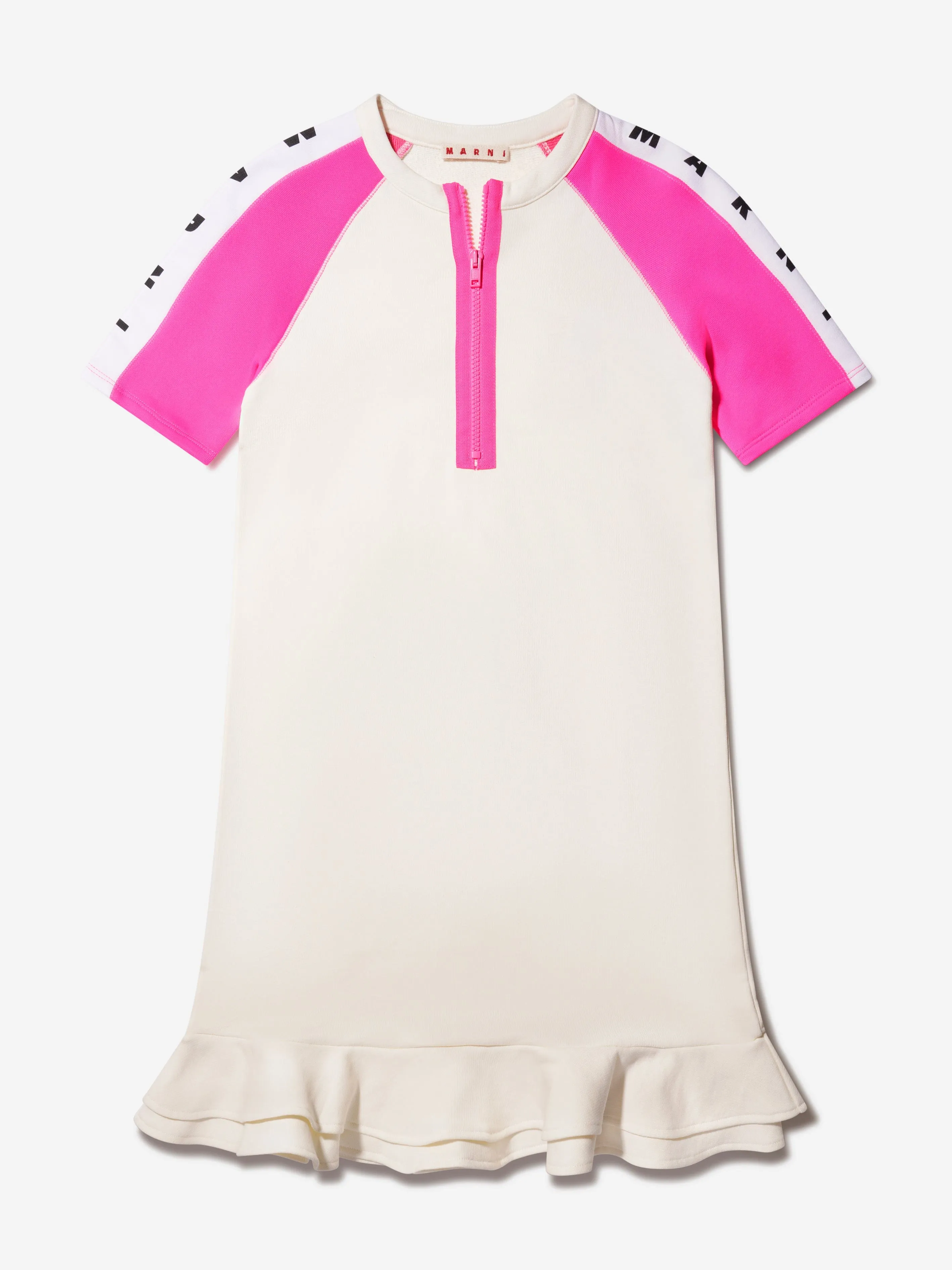 MARNI Girls Half Zip Logo Dress in Ivory