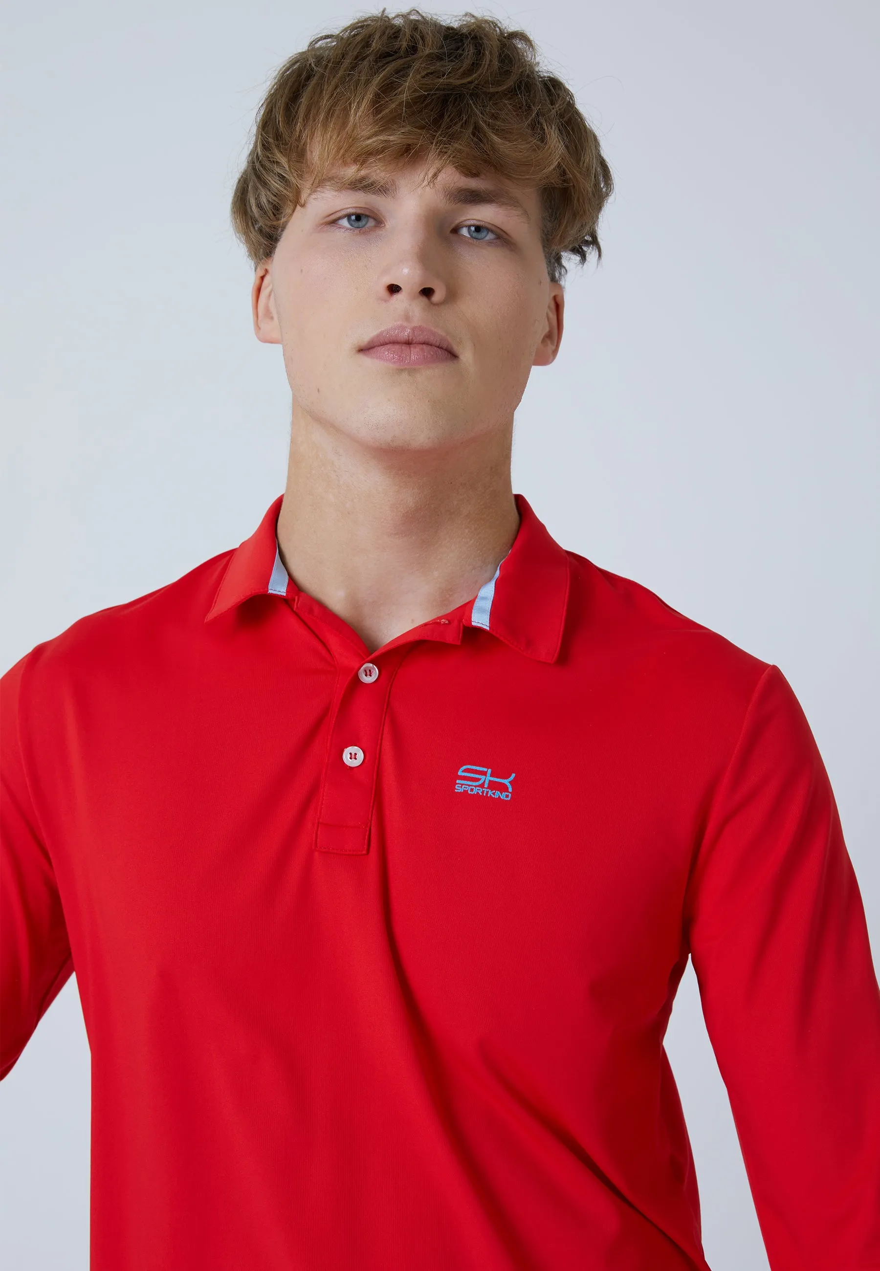 Men Tennis Longsleeve Polo Shirt, red