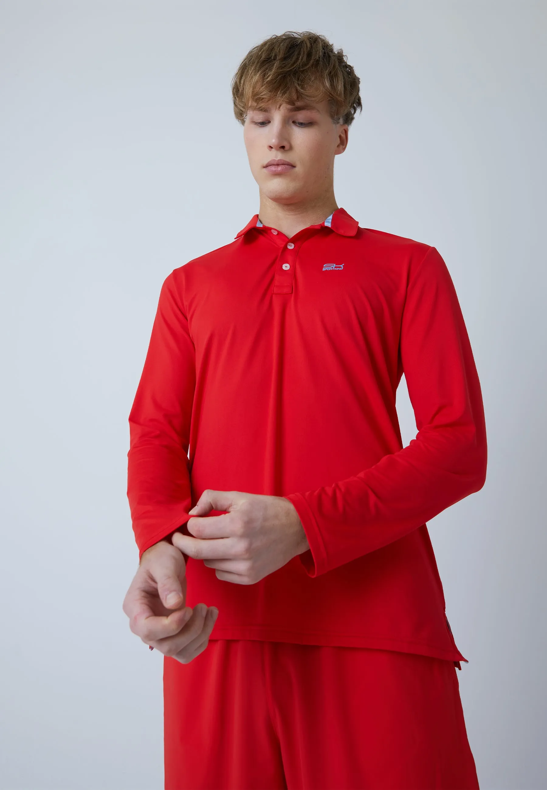 Men Tennis Longsleeve Polo Shirt, red