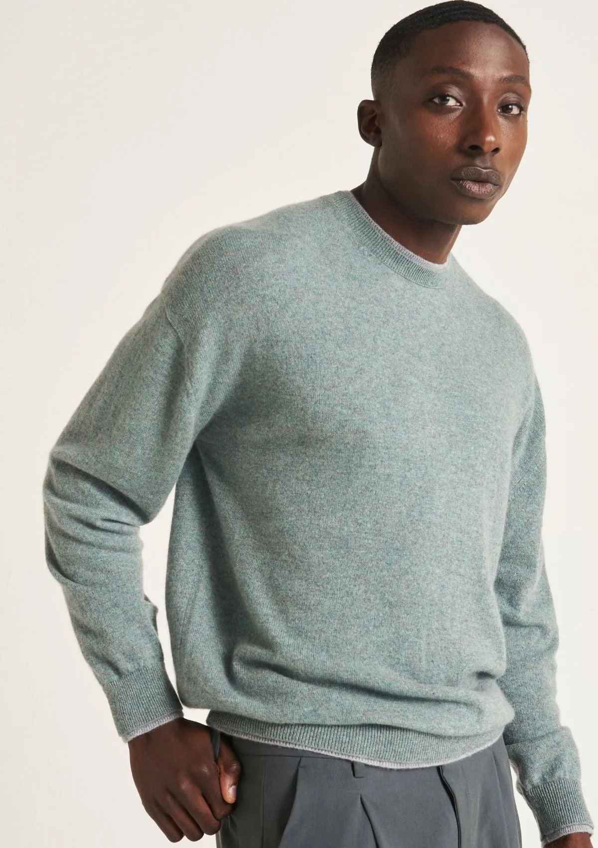 Mens Cashmere Crew Neck Sweater in Lagoon Green