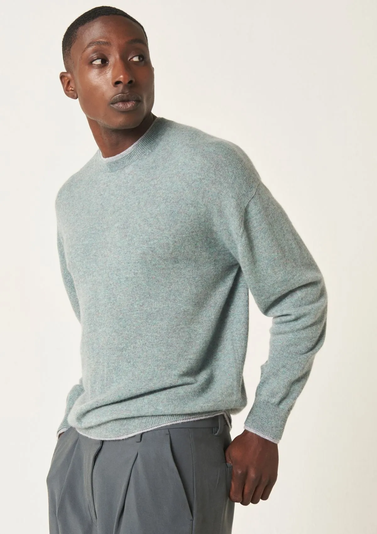 Mens Cashmere Crew Neck Sweater in Lagoon Green