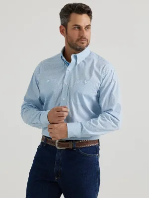 Men's WRANGLER® GEORGE STRAIT™ LONG SLEEVE BUTTON DOWN TWO POCKET SHIRT IN FOG BLUE DOT - 112346532