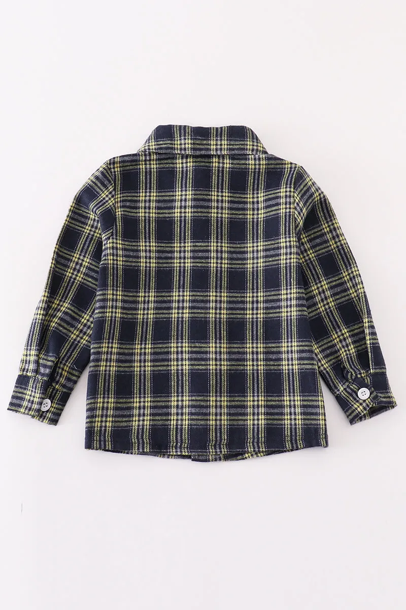 Navy plaid boy button down shirt