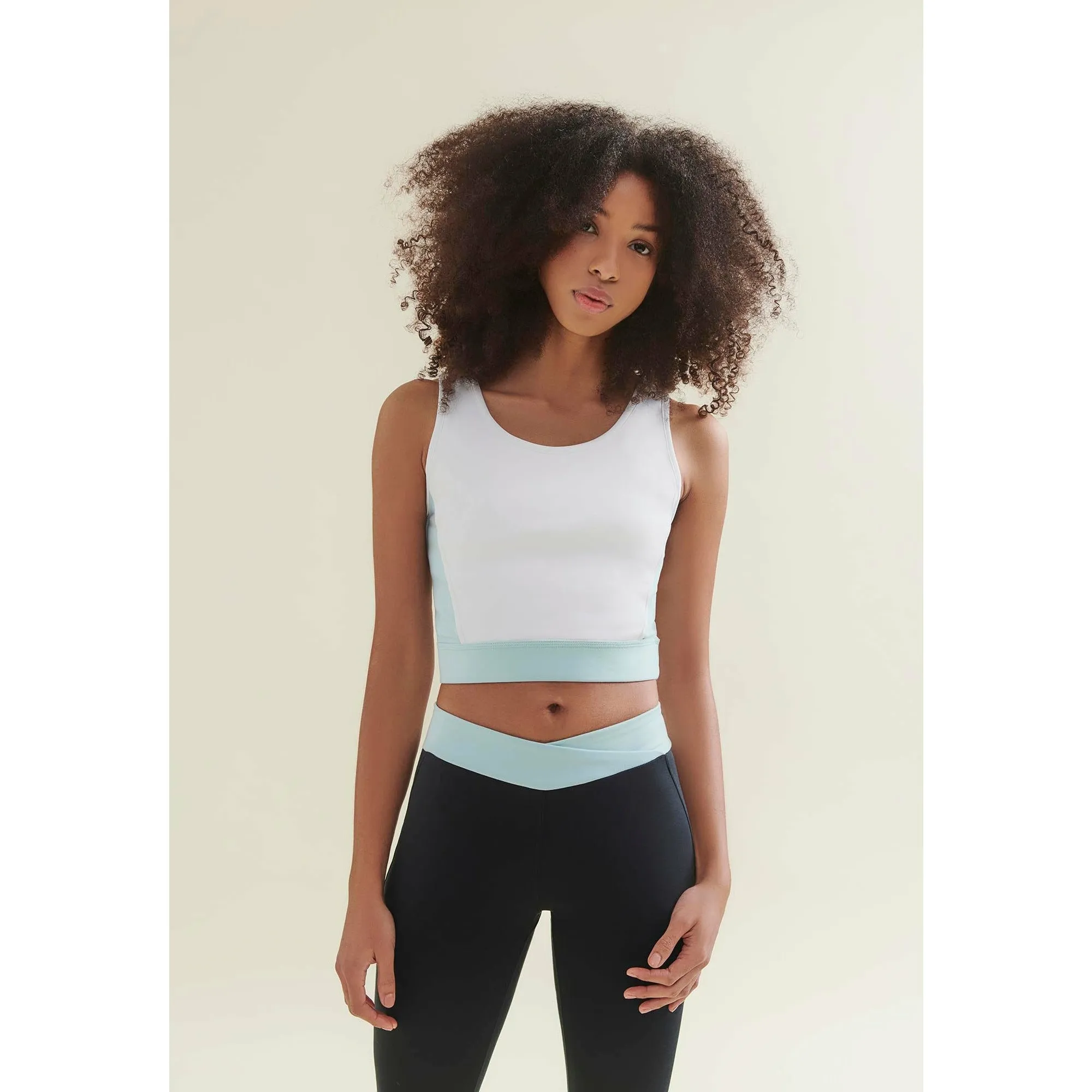 New 3/4 Crop Top - Diamond White/Sea Green