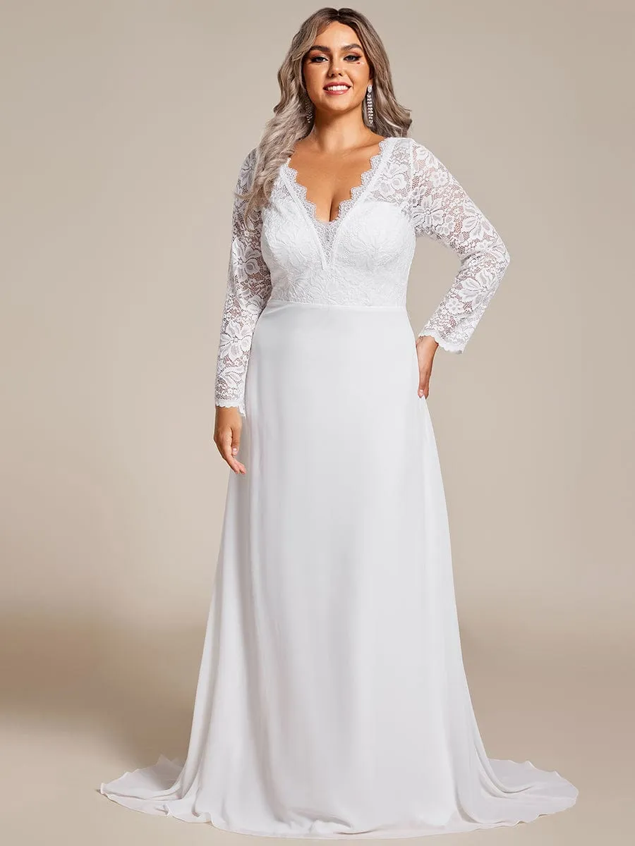 Nola | Plus Size Lace Long Sleeves Eyelash Edge Bodycon Mermaid Chiffon Wedding Dress