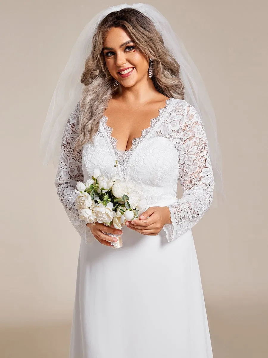 Nola | Plus Size Lace Long Sleeves Eyelash Edge Bodycon Mermaid Chiffon Wedding Dress