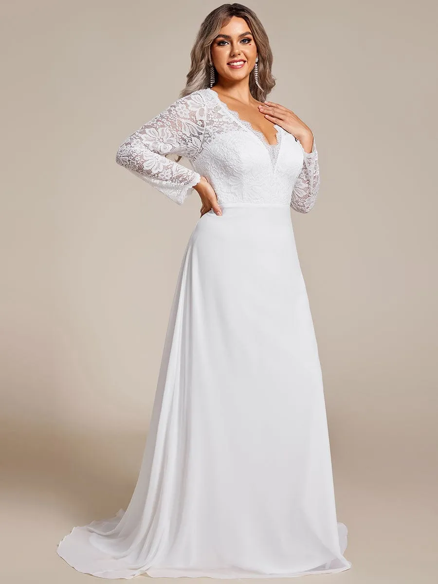 Nola | Plus Size Lace Long Sleeves Eyelash Edge Bodycon Mermaid Chiffon Wedding Dress