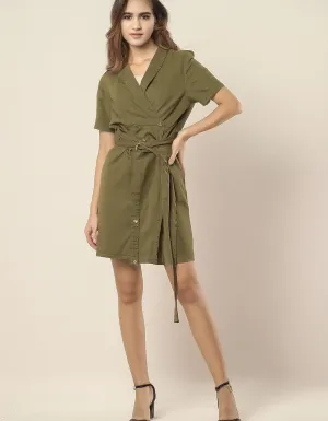 Olive Green Short Wrap Dress