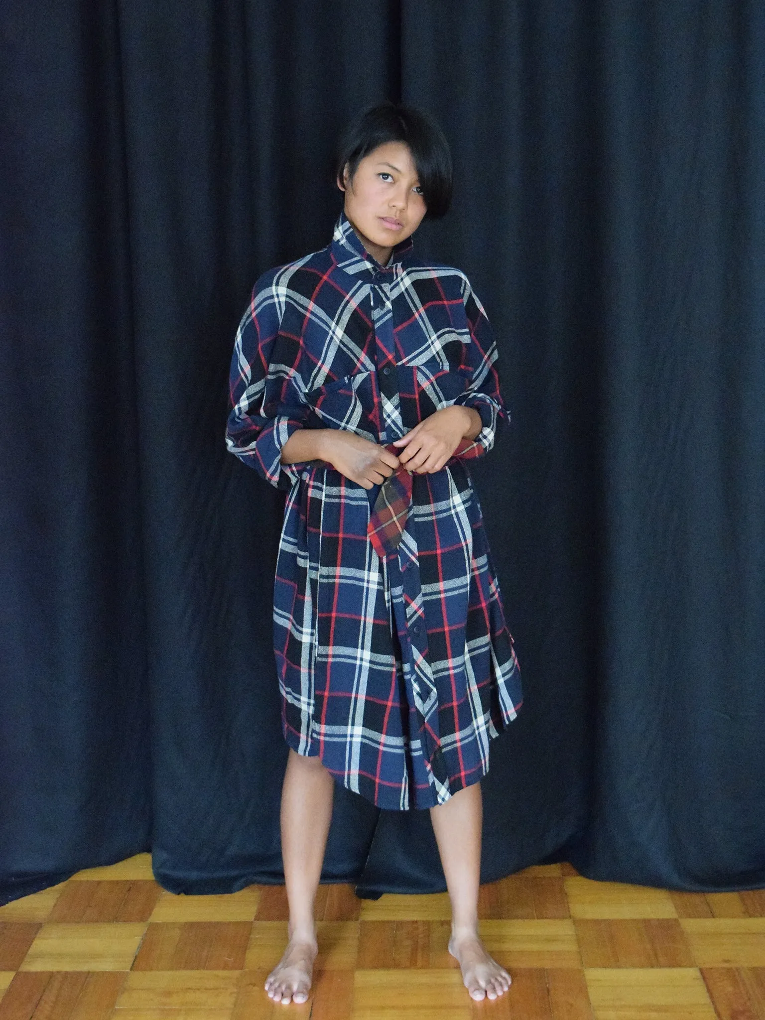 Olof shirt dress, navy & red checks