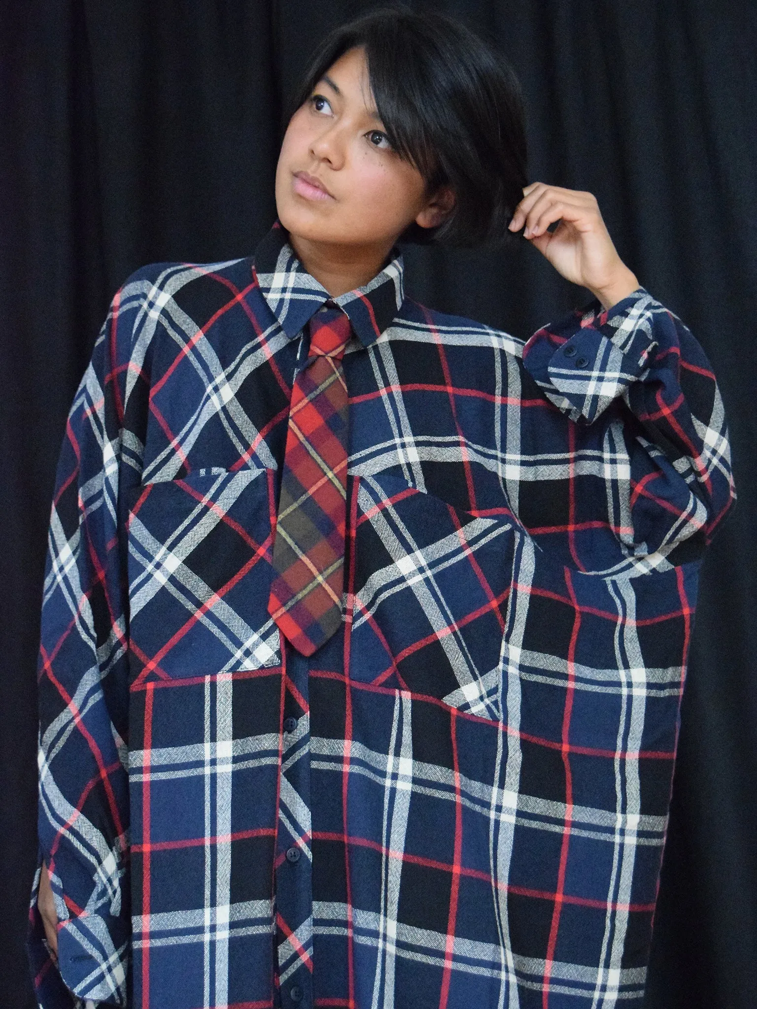 Olof shirt dress, navy & red checks