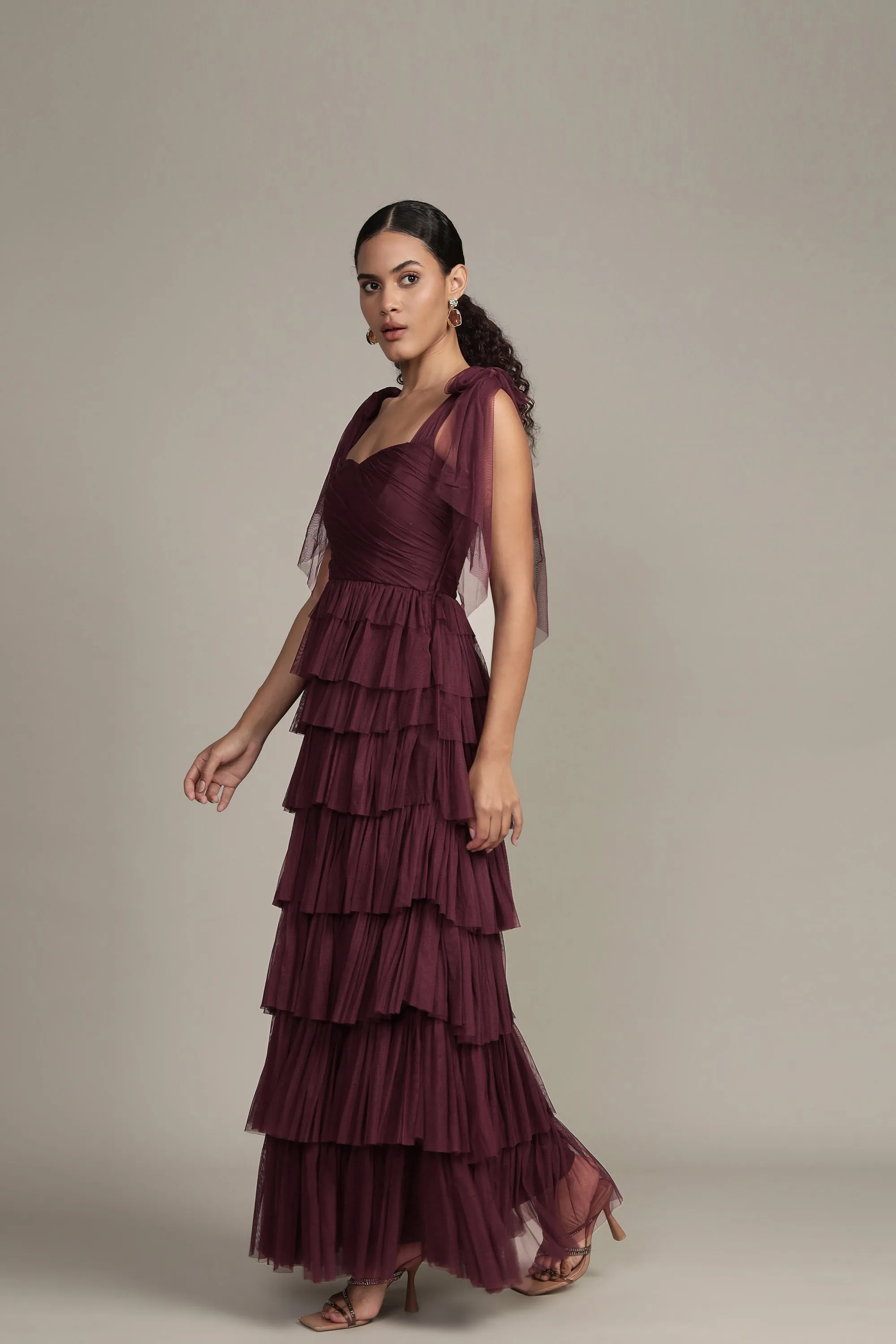 Ophelia Plum Maxi Dress with Tie Detail