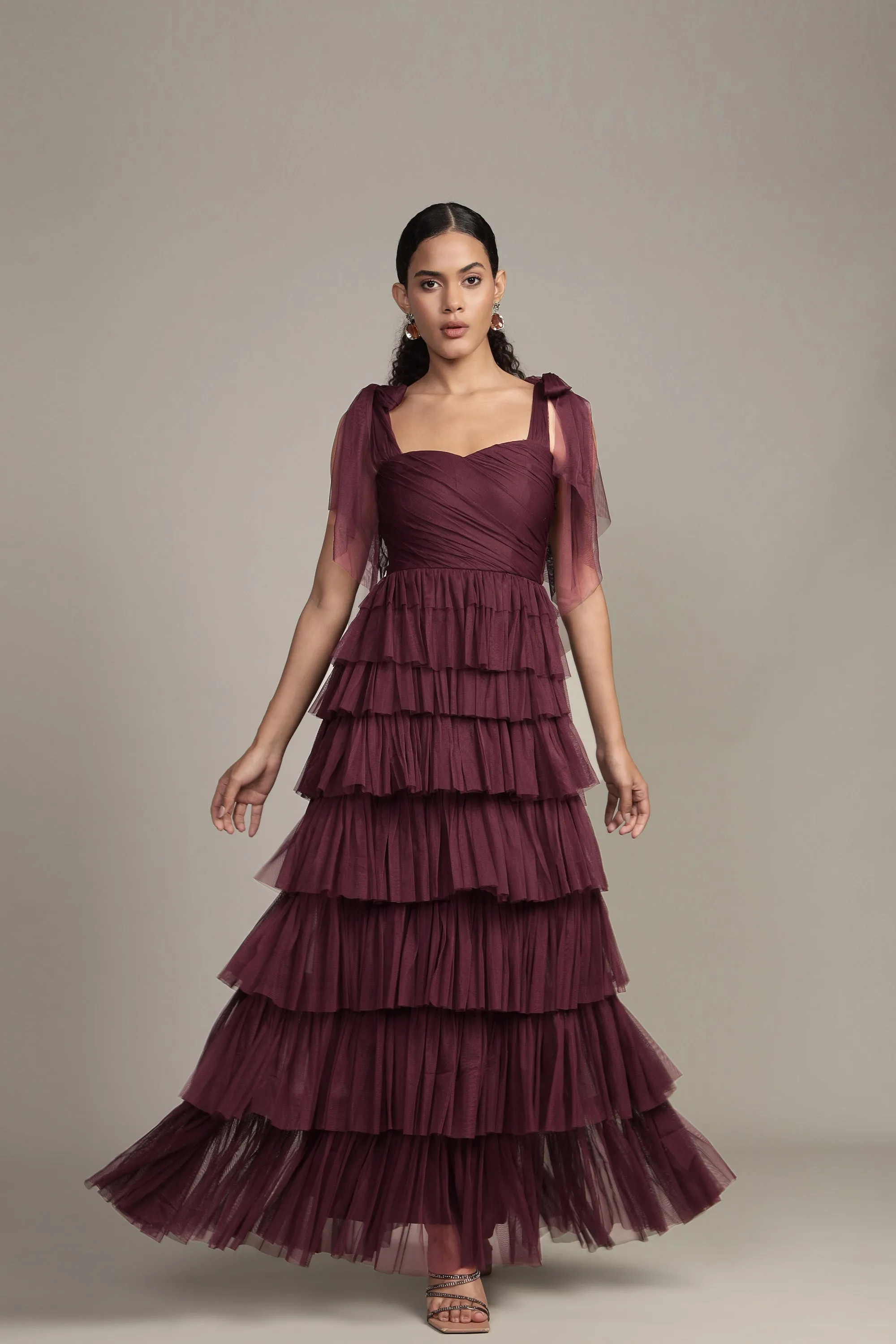 Ophelia Plum Maxi Dress with Tie Detail