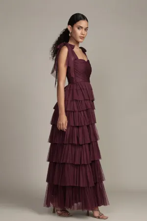 Ophelia Plum Maxi Dress with Tie Detail