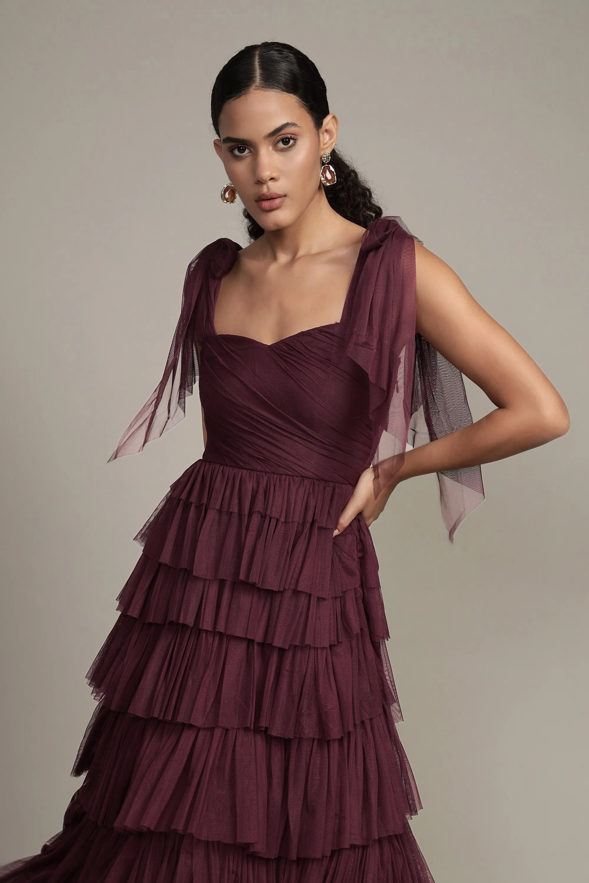 Ophelia Plum Maxi Dress with Tie Detail