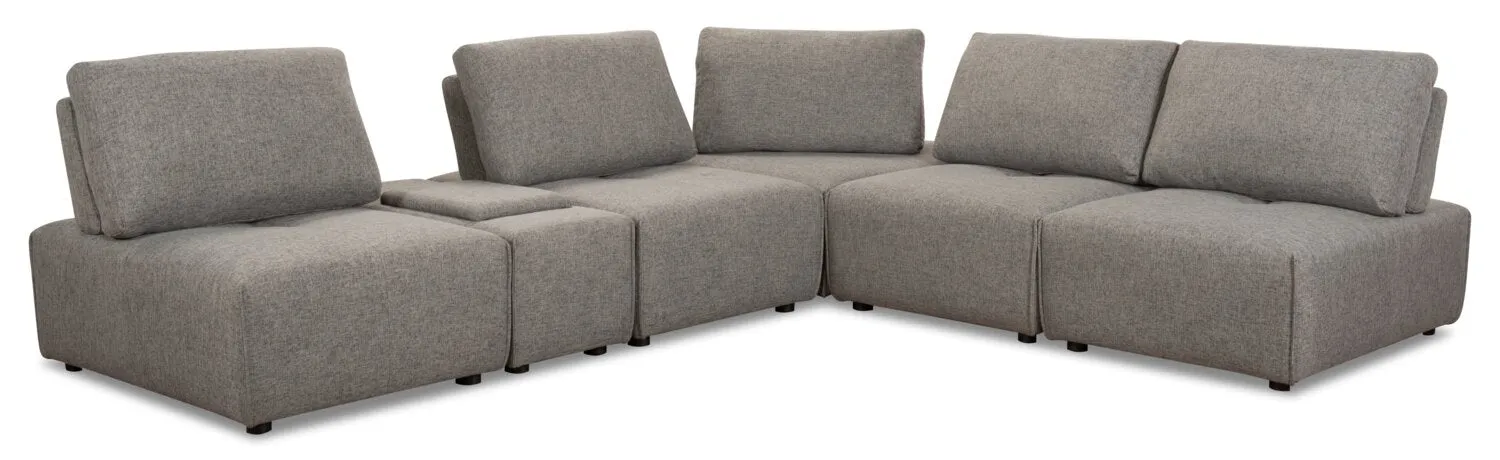 Orenda 6-Piece Linen-Look Fabric Modular Sectional with 1 Console - Grey