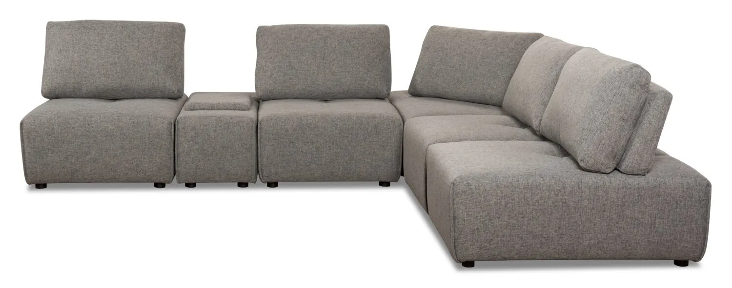 Orenda 6-Piece Linen-Look Fabric Modular Sectional with 1 Console - Grey