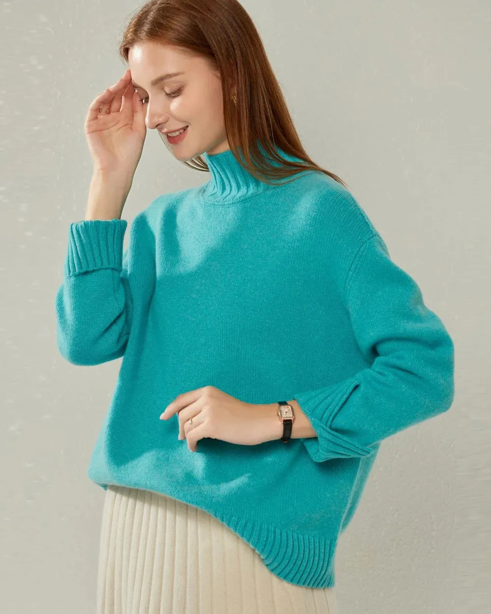 Oversized Mock-Neck Cashmere Sweater