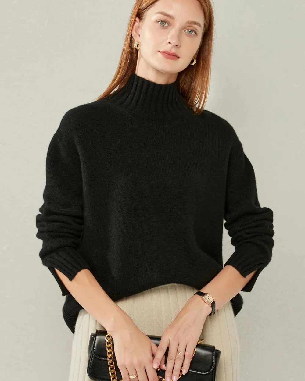 Oversized Mock-Neck Cashmere Sweater