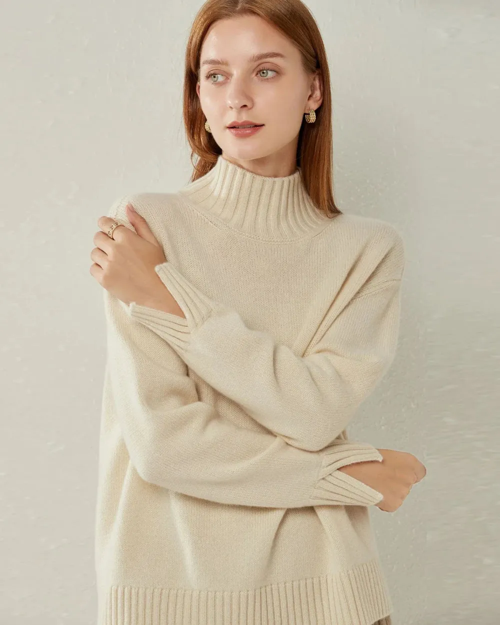 Oversized Mock-Neck Cashmere Sweater