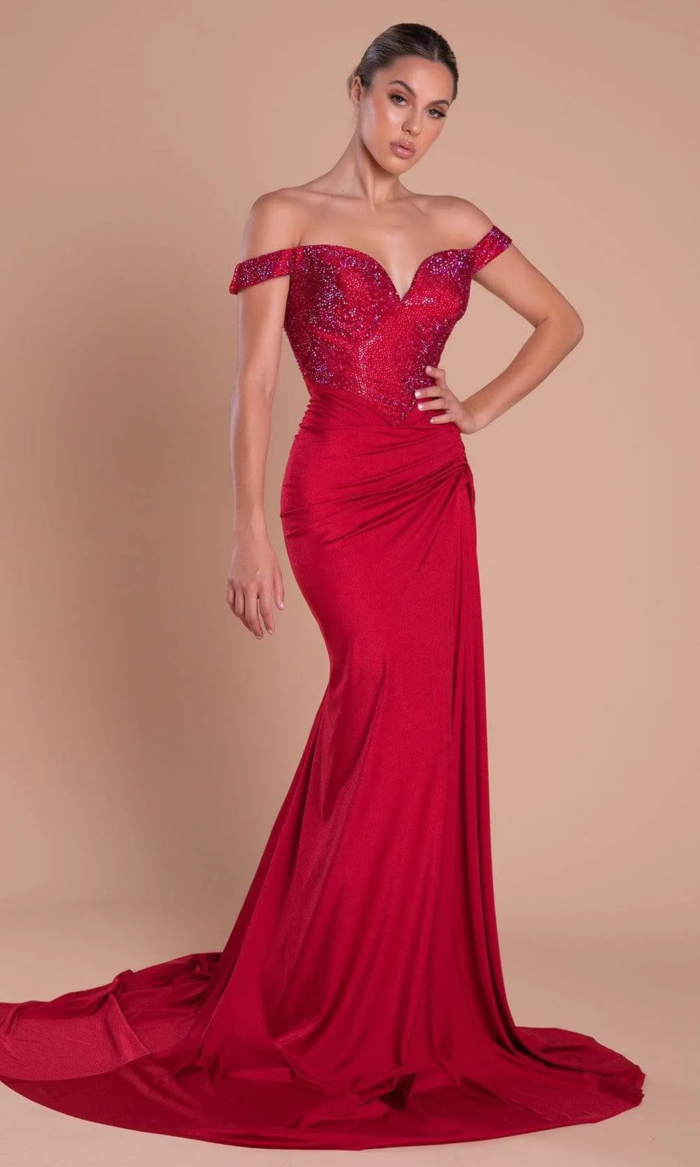 PORTIA & SCARLETT PS21232 Stunning Off-Shoulder Gown with Trumpet Silhouette