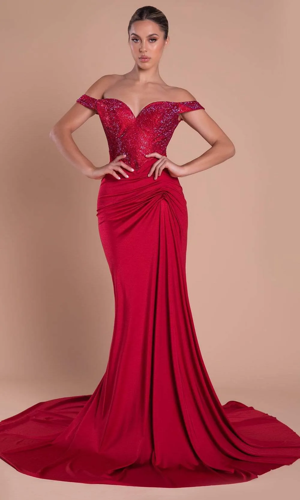 PORTIA & SCARLETT PS21232 Stunning Off-Shoulder Gown with Trumpet Silhouette