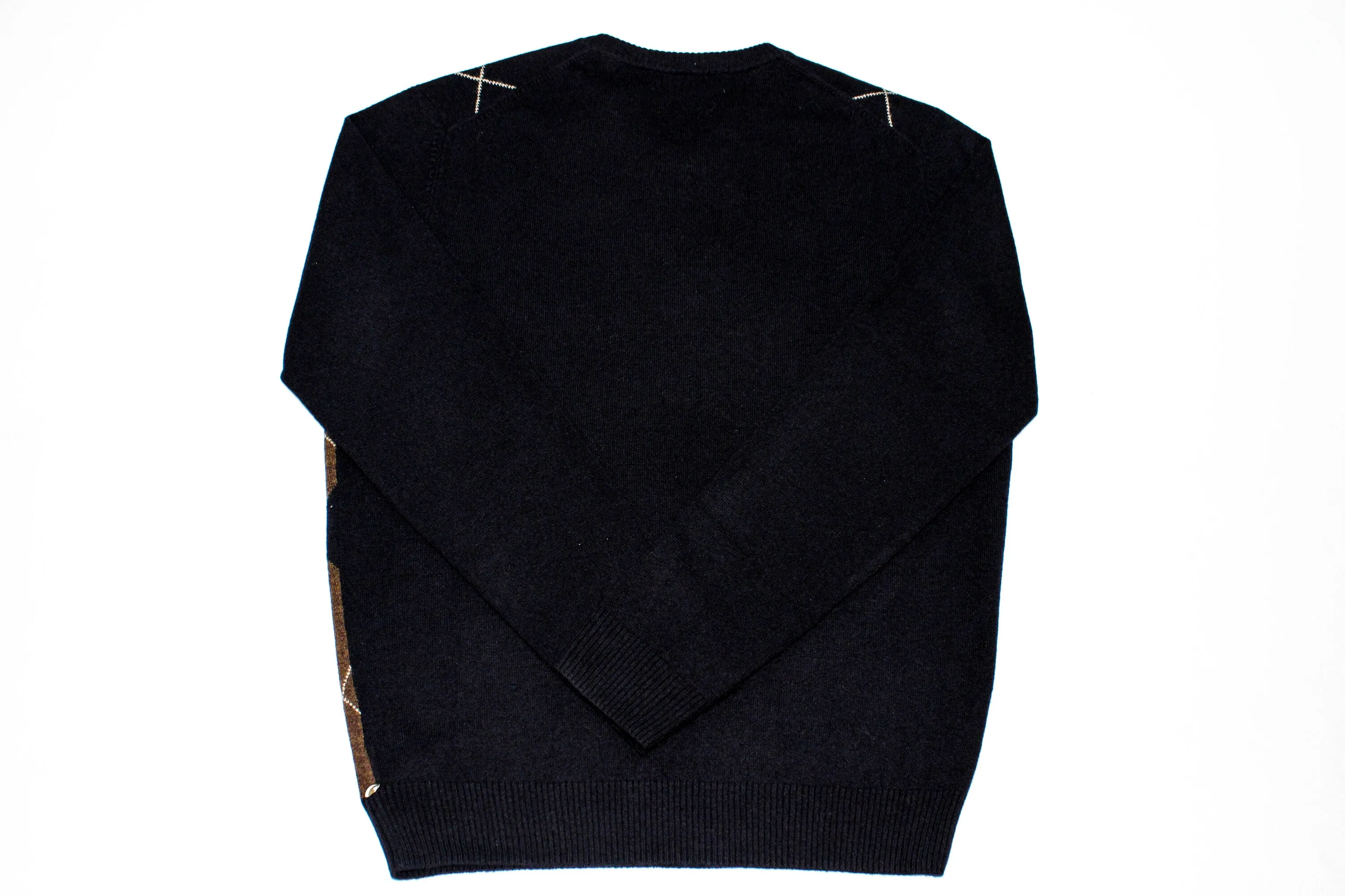 PRINGLE Argyle Knitwear V Neck Navy Brown Lambswool Jersey