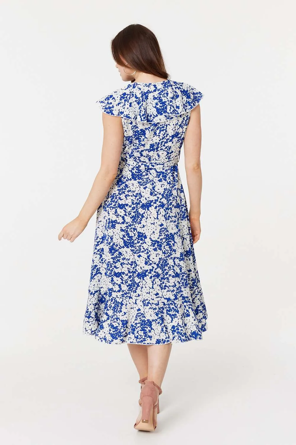 Printed Tie Waist Midi Wrap Dress