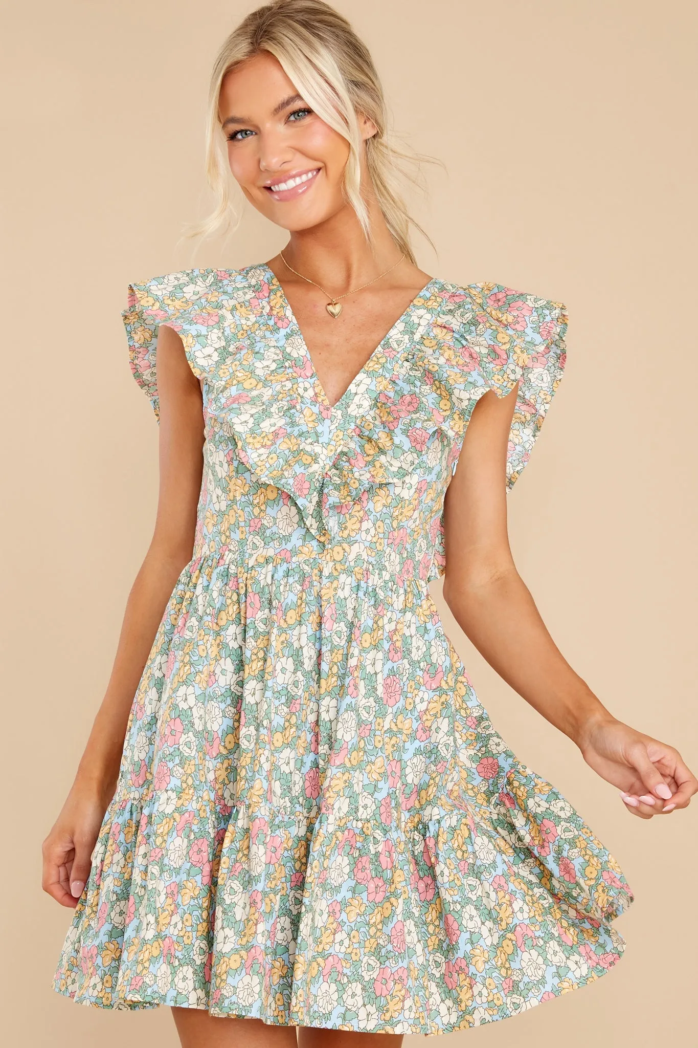 Pure Attraction Green Multi Floral Print Cotton Dress