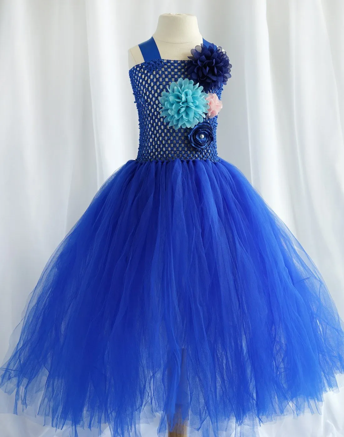 Ravishing Ivory Tulle Flower Girl Dress - Royal Blue