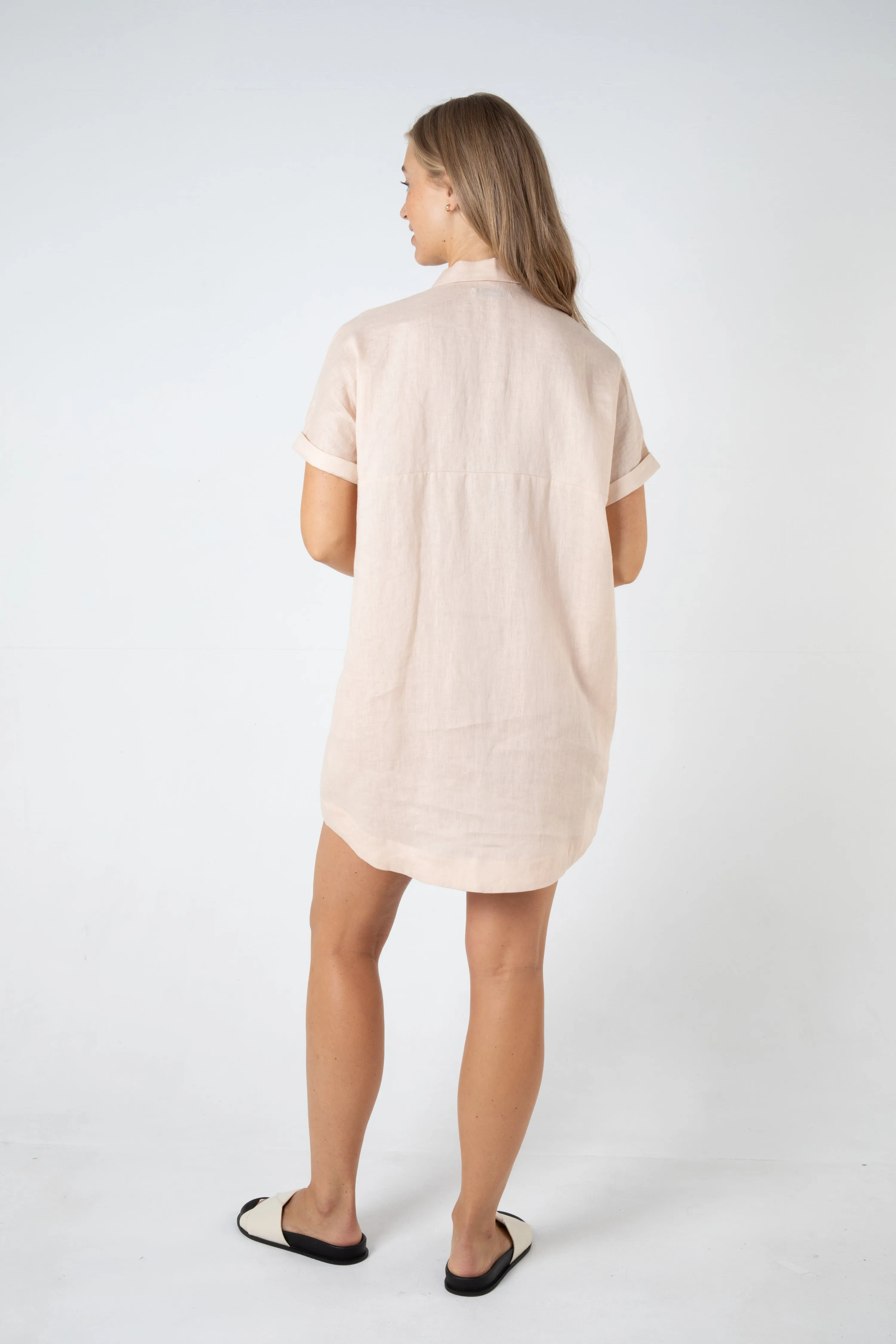 RAYLEIGH LINEN SHIRT DRESS - SOFT PINK