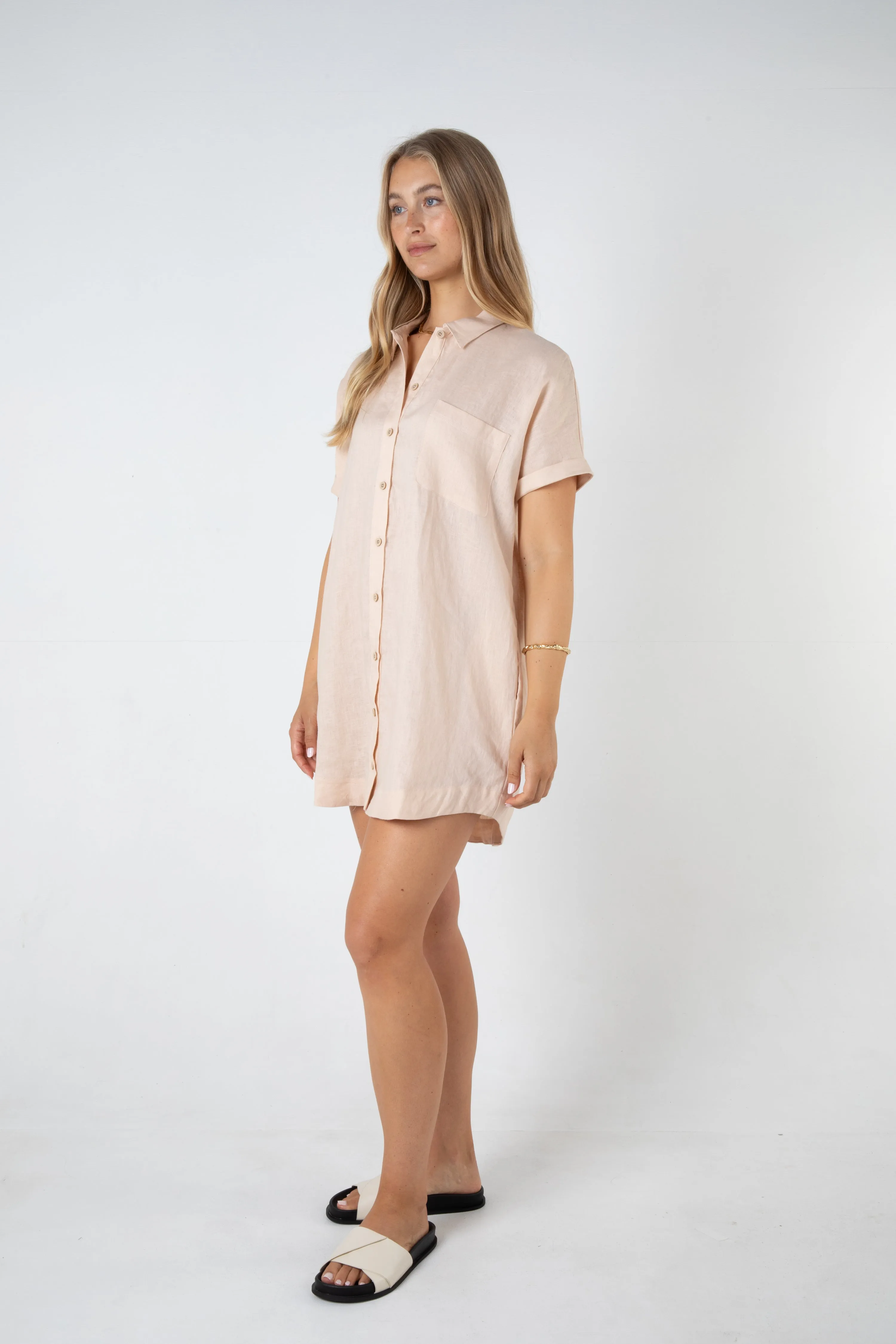 RAYLEIGH LINEN SHIRT DRESS - SOFT PINK