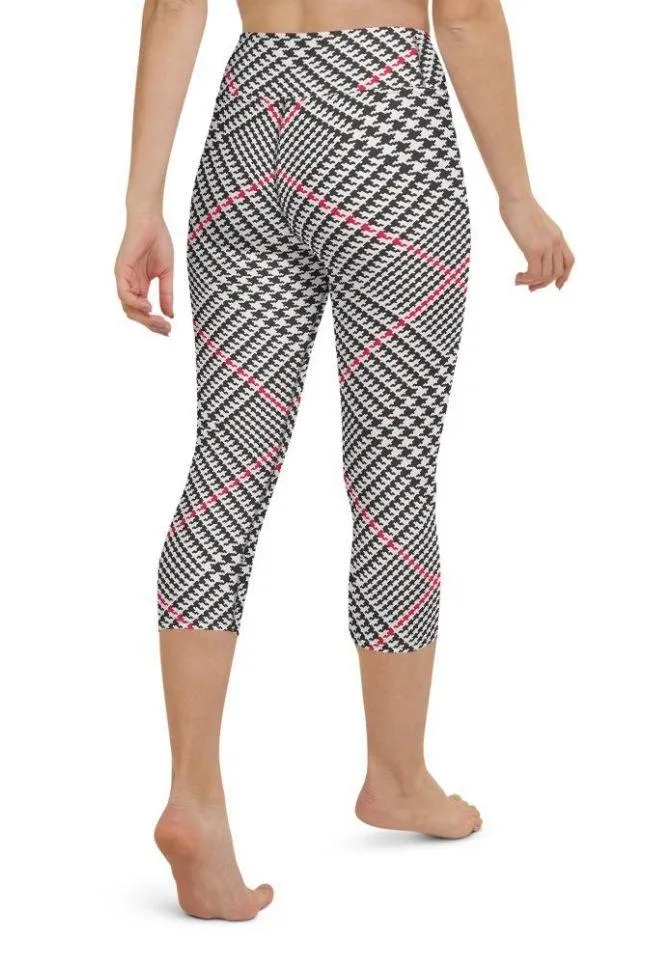 Red Houndstooth Plaid Yoga Capris