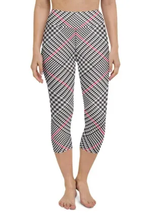 Red Houndstooth Plaid Yoga Capris