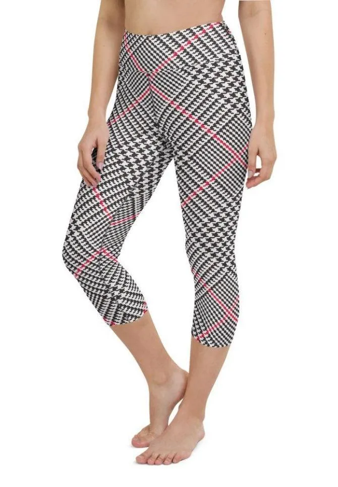 Red Houndstooth Plaid Yoga Capris