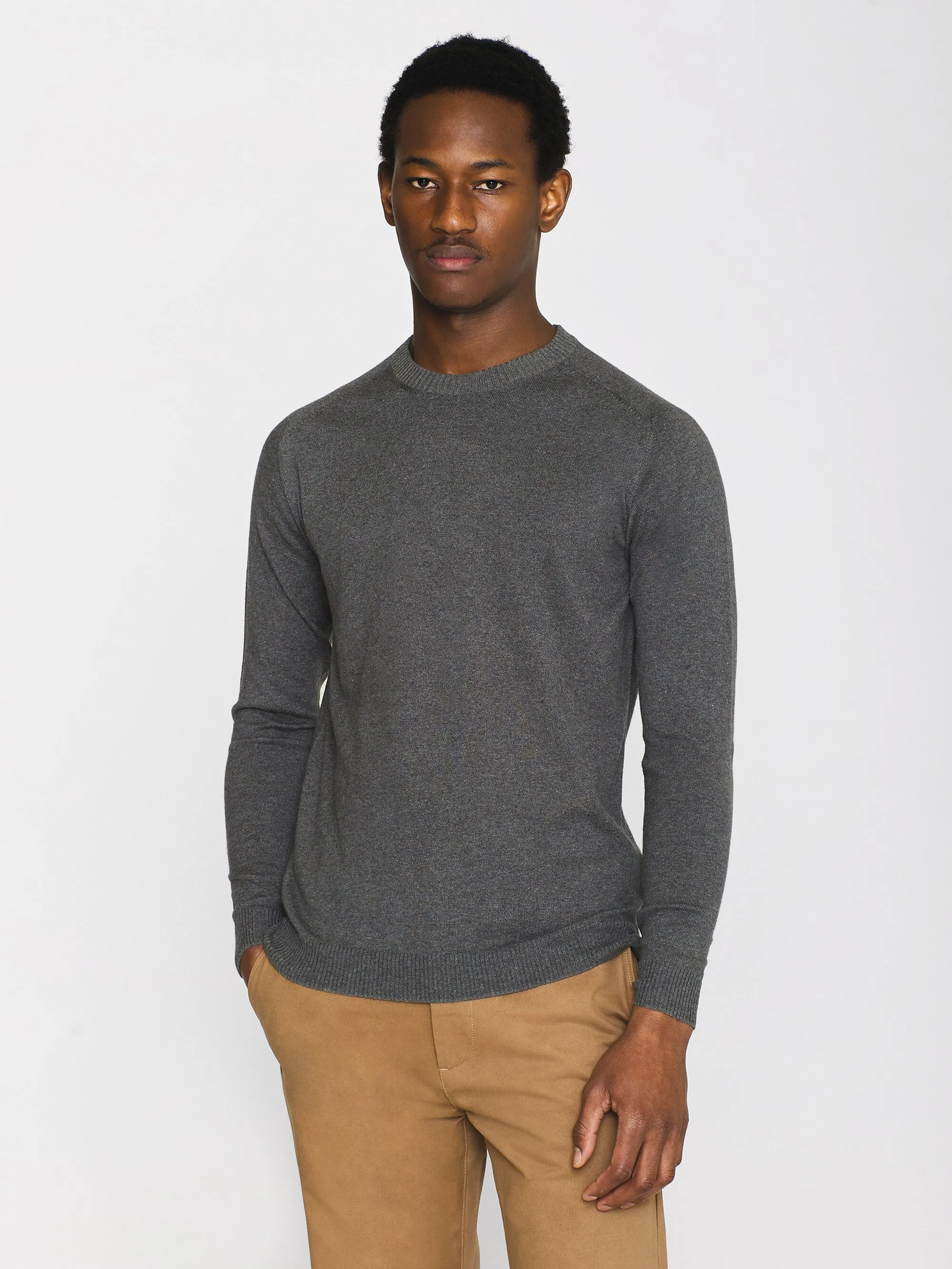 Regular merino knit crew neck - RWS - Dark Grey Melange