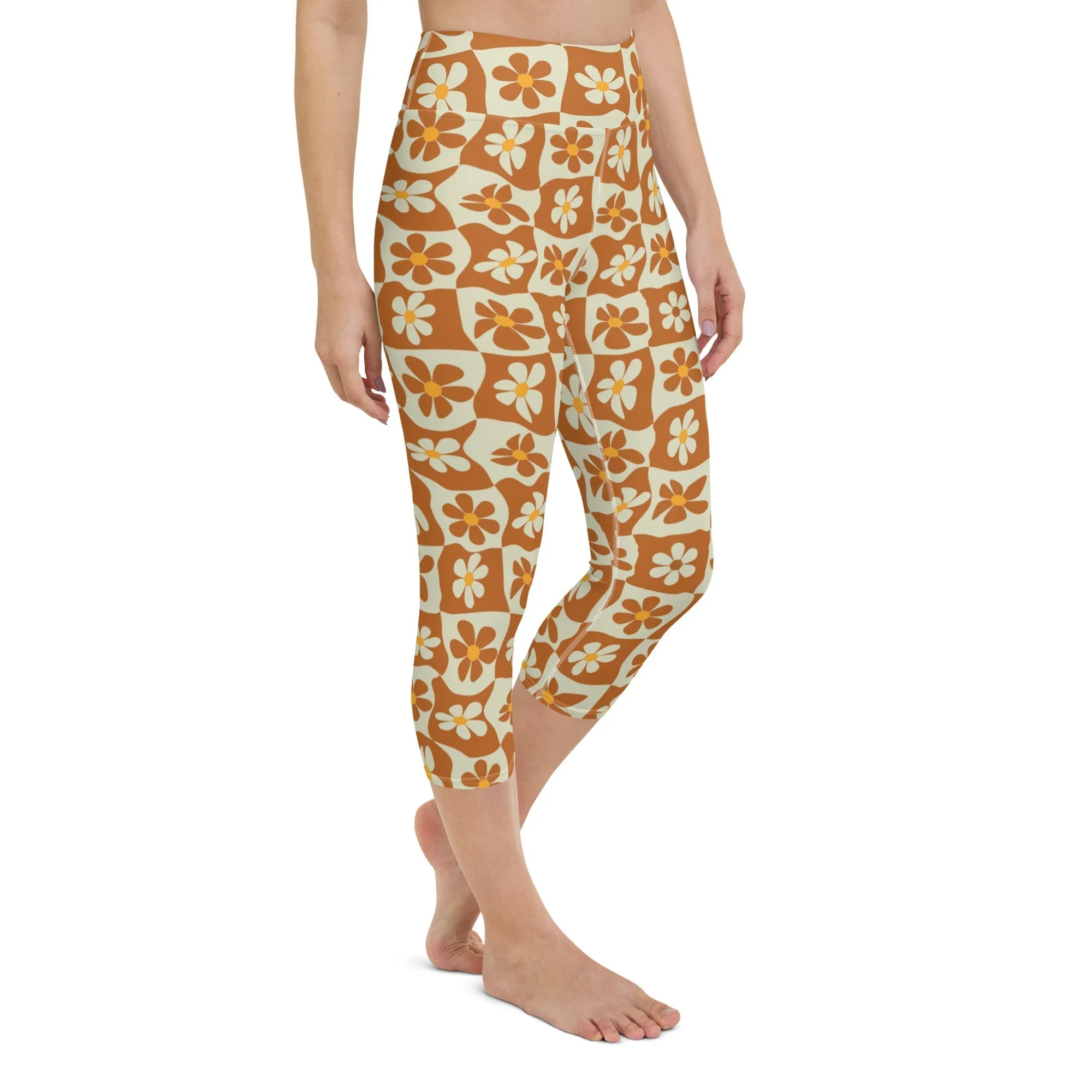 Retro Flower Checkerboard Yoga Capris