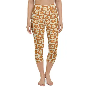 Retro Flower Checkerboard Yoga Capris