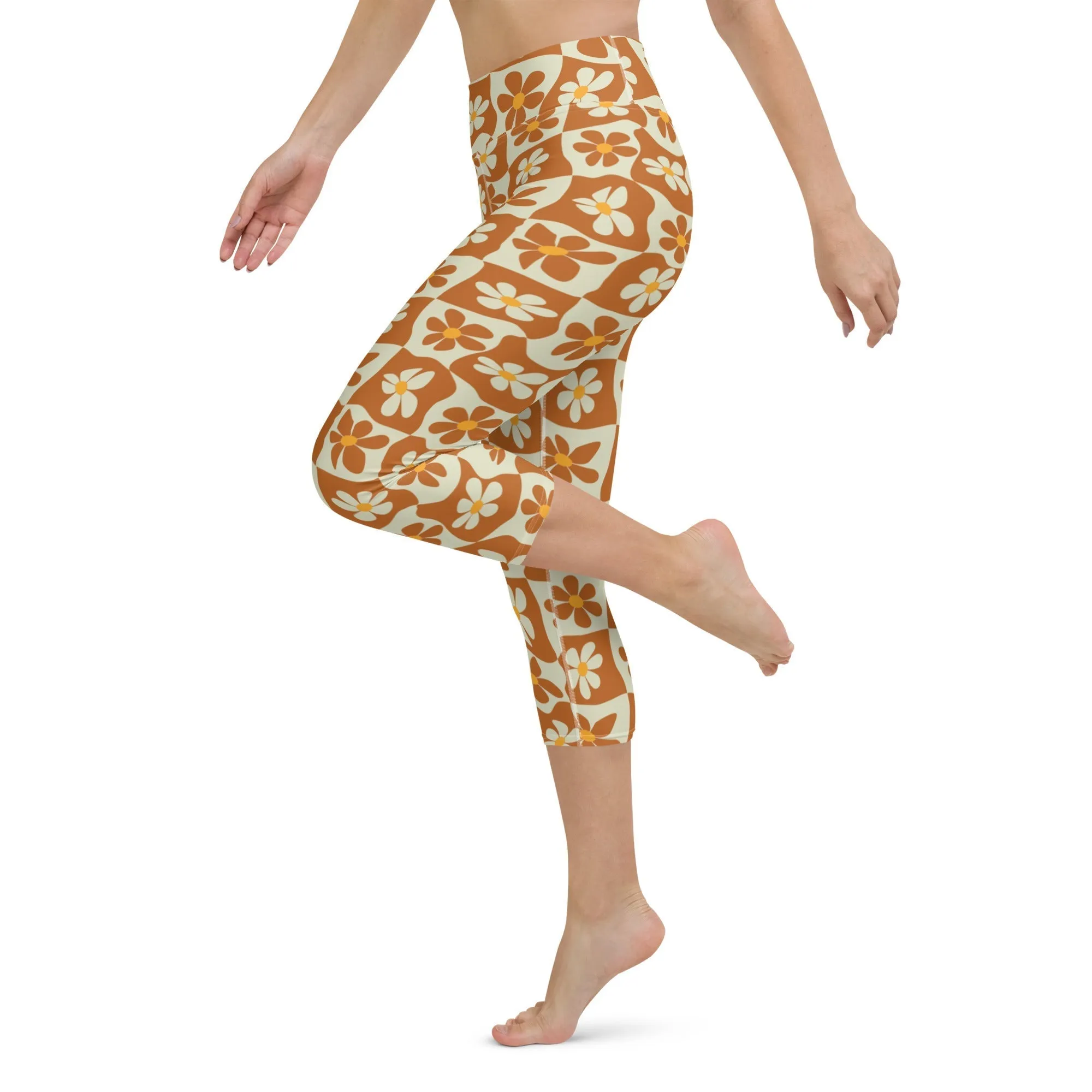 Retro Flower Checkerboard Yoga Capris