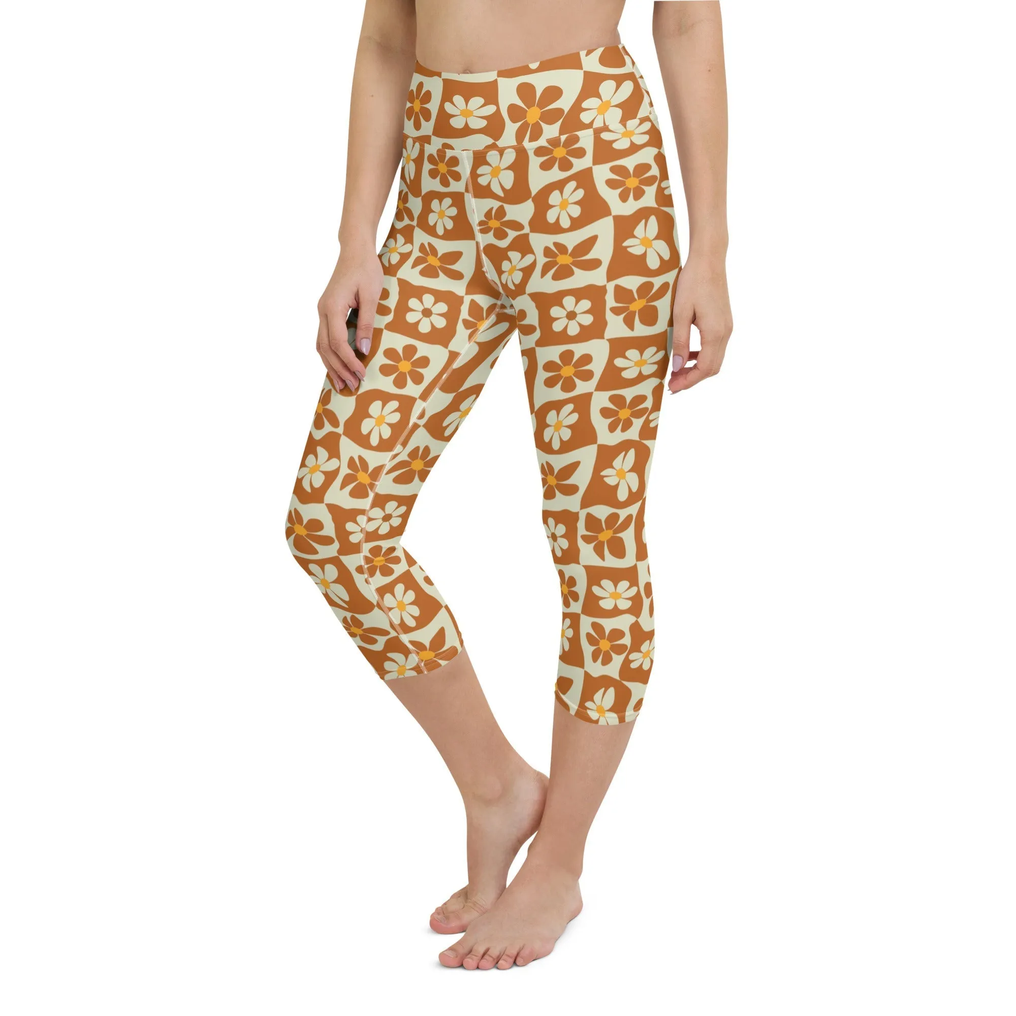 Retro Flower Checkerboard Yoga Capris