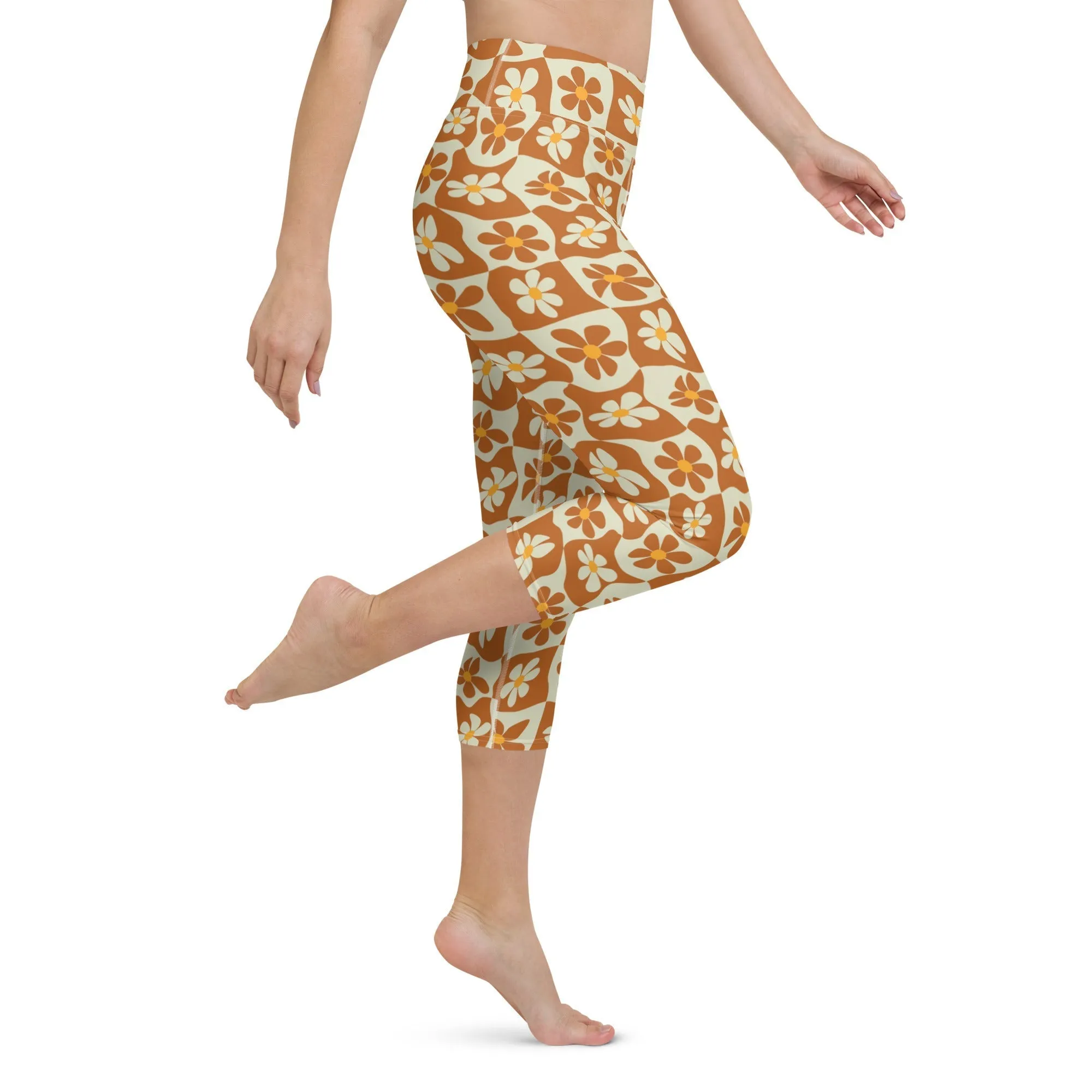 Retro Flower Checkerboard Yoga Capris