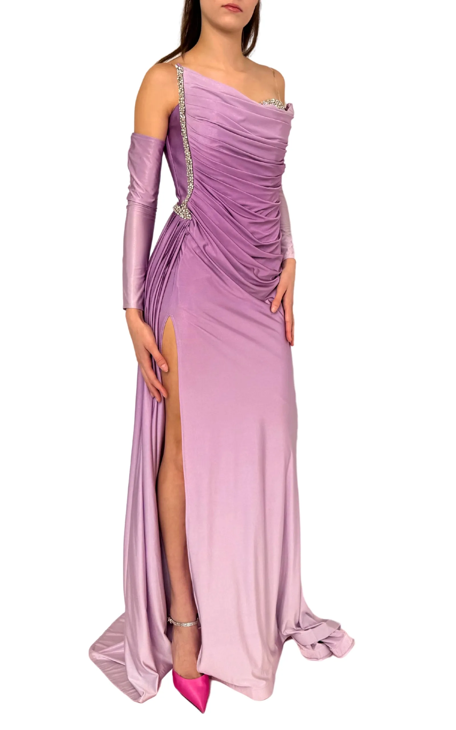 Rhinestone Embellished Purple Ombre Gown