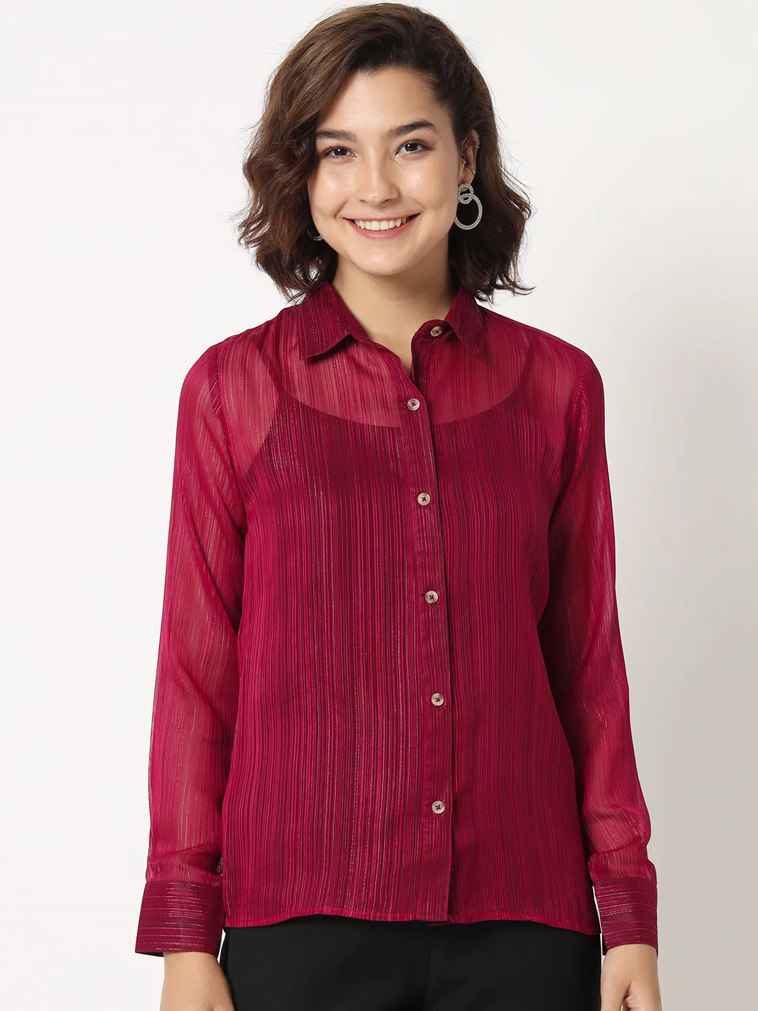 Self Design Semi Sheer Classic Shirt